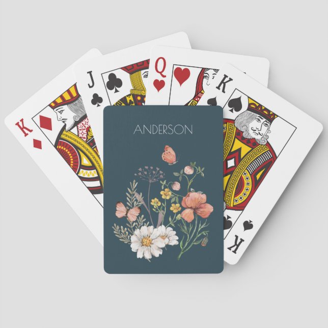 Botaniska Wildblomblomma Boho Casinokort (Baksidan)