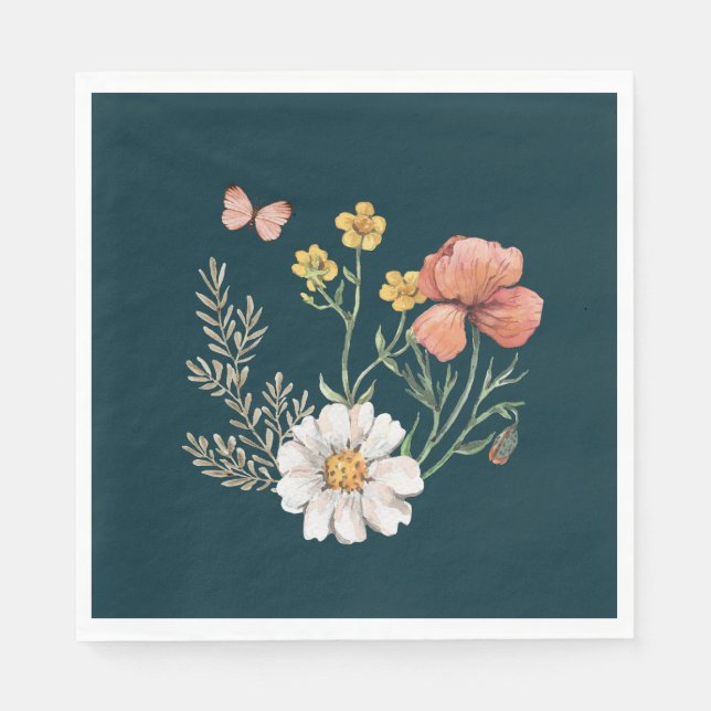 Botaniska Wildblomblomma Boho Pappersservett (Framsidan)