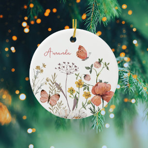 Botaniska Wildblomblomman Flower Boho Personlig Na Julgransprydnad Keramik