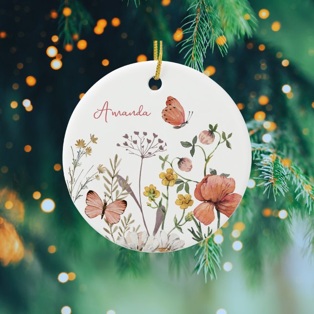 Botaniska Wildblomblomman Flower Boho Personlig Na Julgransprydnad Keramik (Skapare uppladdad)