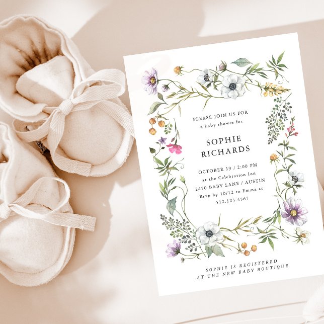 Botaniska Wildblommor | Elegant Baby Shower Inbjudningar (Skapare uppladdad)