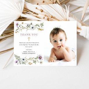 Botaniska Wildblommor Elegant Baptism Photo Tack Kort