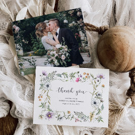 Botaniska Wildblommor | Elegant bröllop Photo Tack Kort