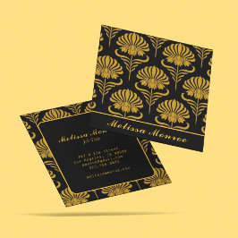 Botaniska Wildblommor Elegant Chic Black & Guld Fyrkantigt Visitkort