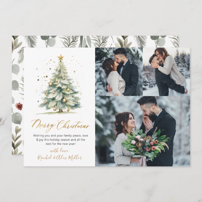 Botaniskt 3 multifoto Julgran Julkort (Fram/baksida)