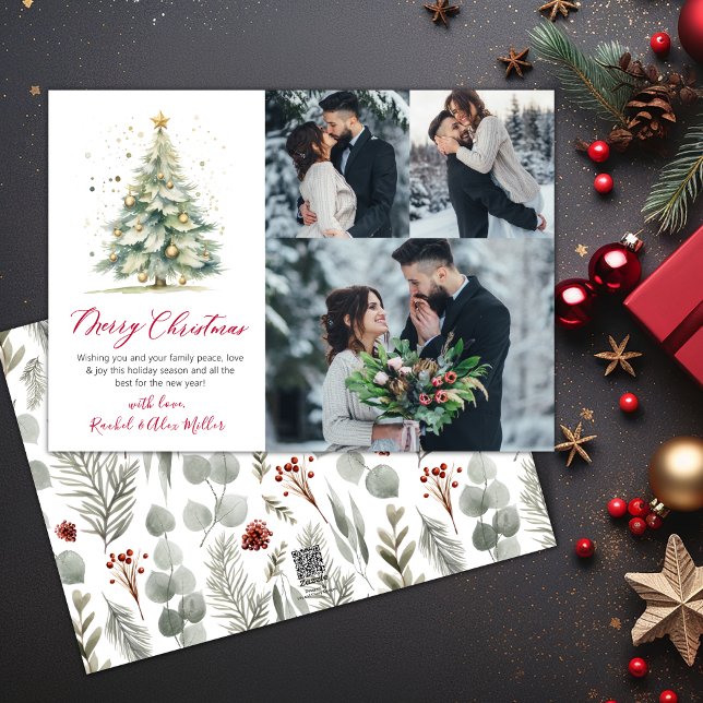 Botaniskt 3 multifoto Julgran Julkort (Skapare uppladdad)