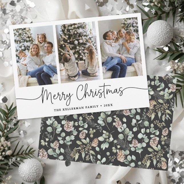 Botaniskt akvarell 3 Foto Jul Julkort (Botanical Watercolor 3 Photo Christmas Holiday Card )