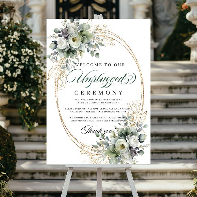 Botaniskt akvarell Avstängd Ceremoni Bröllop  Poster (Botanical Watercolor Unplugged Ceremony Wedding Poster)