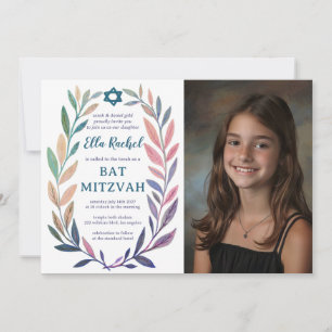 Botaniskt akvarell CUSTOM FOTO Bat Bar Mitzvah Inbjudningar