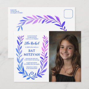 Botaniskt akvarell CUSTOM FOTO Bat Bar Mitzvah Vykort