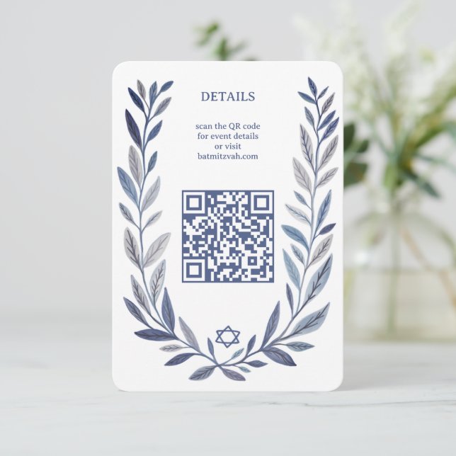 Botaniskt akvarell CUSTOM QR Bar Mitzvah Tilläggskort (Stående Fram)