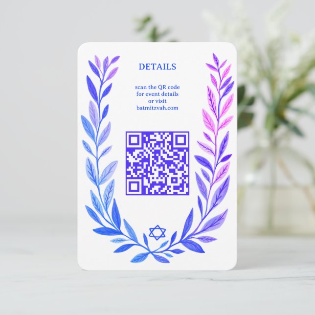 Botaniskt akvarell CUSTOM QR Bar Mitzvah Tilläggskort (Stående Fram)