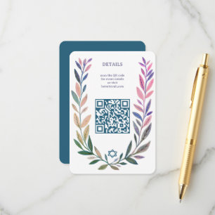 Botaniskt akvarell CUSTOM QR Bar Mitzvah Tilläggskort