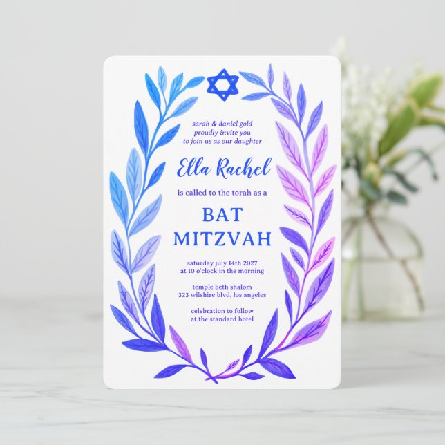 Botaniskt akvarell Stjärna av David Bar Bat Mitzva Inbjudningar (Stående Fram)
