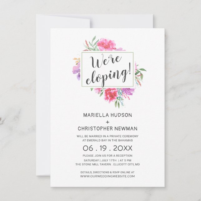 Botaniskt akvarellbouquet Elopement-mottagning Inbjudningar (Framsida)