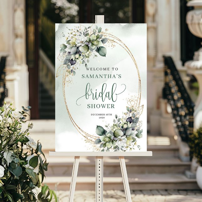 Botaniskt akvarellbröllopsfest välkomstskylt poster (Botanical Watercolor Bridal Shower Welcome Sign)