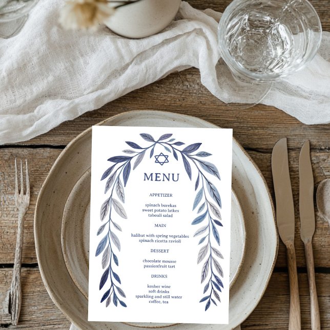 Botaniskt akvarelljudiskt event Bar Bat Mitzvah Meny (Botanical Watercolor Jewish Wedding Religious Event Bar Bat Mitzvah Menu
)