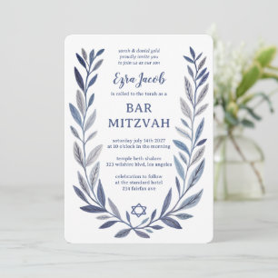 Botaniskt akvarellstjärna av David Bar Bat Mitzvah Inbjudningar