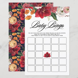 Botaniskt Amaryllis Baby Shower Bingo Game Card