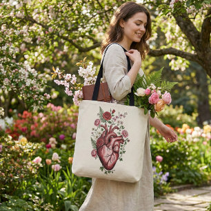 Botaniskt Anatomiskt Hjärta - Vintage Blommig Desi Tygkasse
