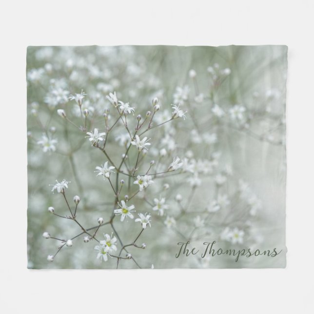 Botaniskt Baby's Breath Blomma Foto Och Ditt Namn Fleecefilt (Framsidan (Horisontell))