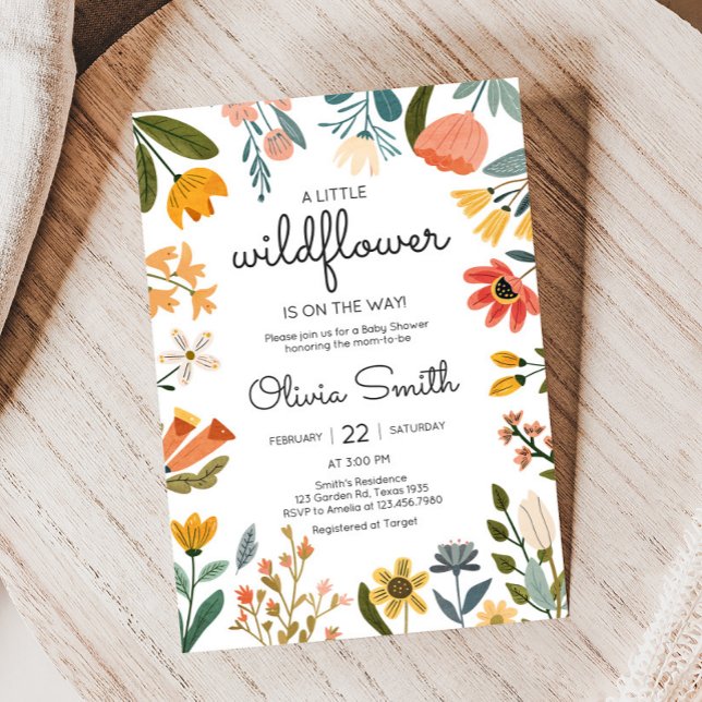 Botaniskt babyskor för Wildblomma Inbjudningar (Botanical Wildflower Baby Shower Invitation)