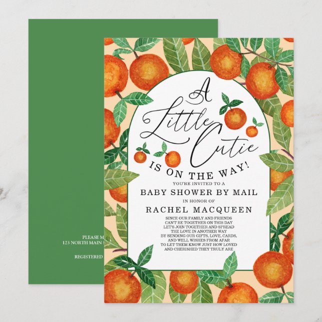 Botaniskt babyskor med liten Orange i Cutie per po Inbjudningar (Fram/baksida)