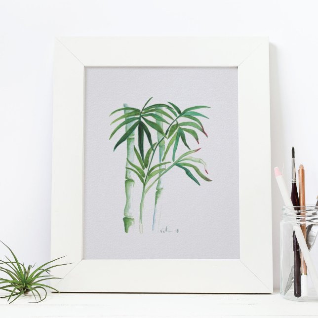 Botaniskt bamboo Greenery Watercolor Poster (Tropical greenery watercolor print by Victoria Grigaliunas of Do Tell A Belle)