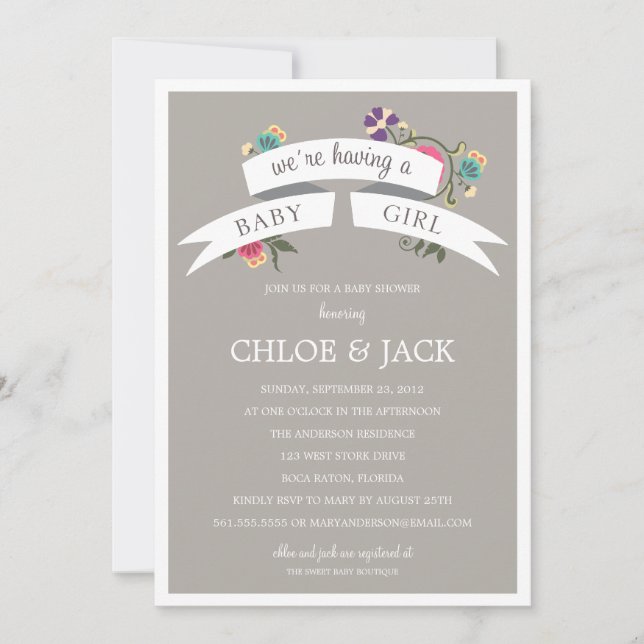 BOTANISKT BANNER| BABY SHOWER INBJUDANDE INBJUDNINGAR (Framsida)