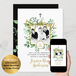 Botaniskt baptism PHOTO Invtiations Boy eller Girl Inbjudningar