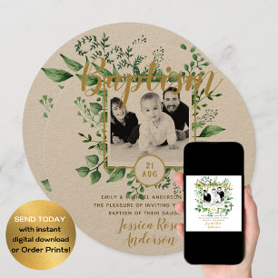 Botaniskt baptism PHOTO Invtiations Boy eller Girl Inbjudningar