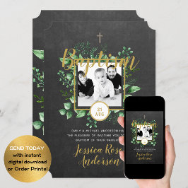 Botaniskt baptism PHOTO Invtiations Boy eller Girl Inbjudningar