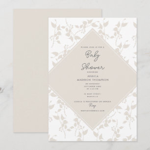 Botaniskt Beige Decorative Löv Baby Shower Inbjudningar