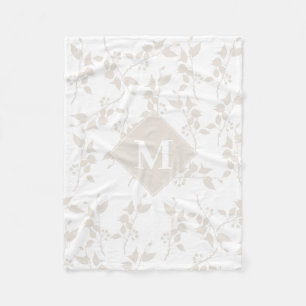 Botaniskt Beige Decorative Löv Monogrammed Fleecefilt