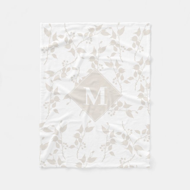 Botaniskt Beige Decorative Löv Monogrammed Fleecefilt (Framsidan)