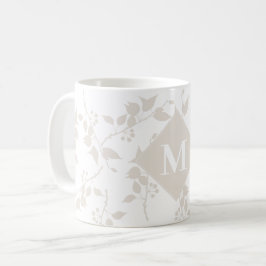 Botaniskt Beige Decorative Löv Monogrammed Kaffemugg