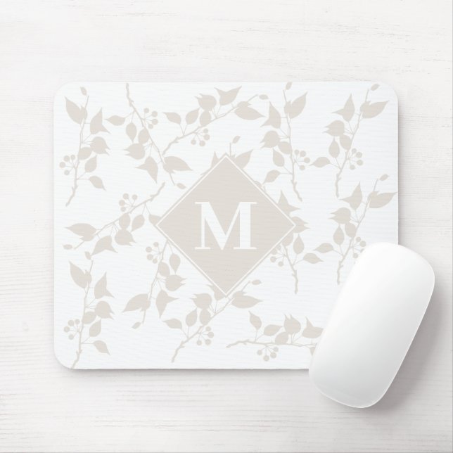 Botaniskt Beige Decorative Löv Monogrammed Musmatta (Med mus)