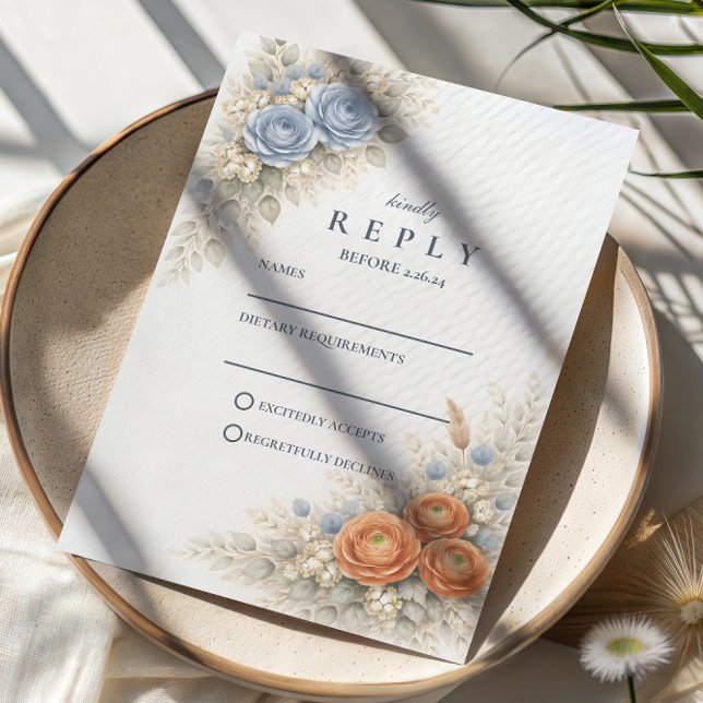 Botaniskt blå rosbröllop OSA kort (Skapare uppladdad)