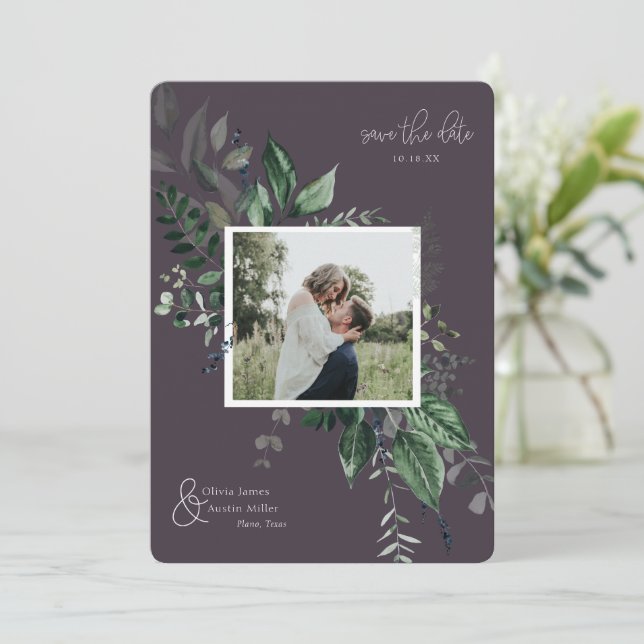 Botaniskt bladgrönt fotoram Spara datumet (Stående Fram)
