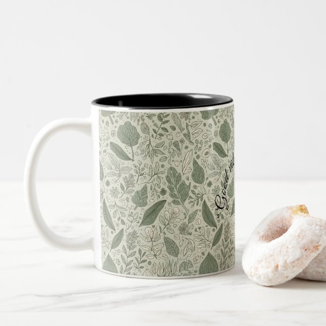 Botaniskt bladtryck kaffemugg | Minimal grön Na (Med munk)