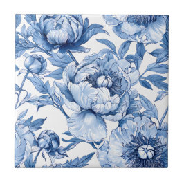 Botaniskt Blått Blommigt Art Nouveau Blomma Badrum Kakelplatta