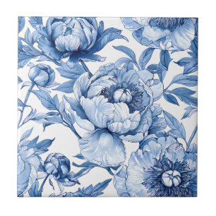 Botaniskt Blått Blommigt Art Nouveau Blomma Badrum Kakelplatta