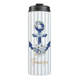 botaniskt blått nautiskt rand guld