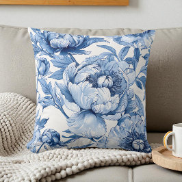 Botaniskt Blått och Vitt Elegant Blommönster Kudde