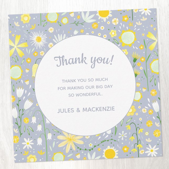 Botaniskt blåvildblomma Blommigten Bröllop Tack (Pastel yellow, white and blue wedding thank you card)
