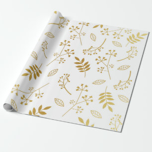 Botaniskt blom- lövFauxguld omkullkastar vit Presentpapper