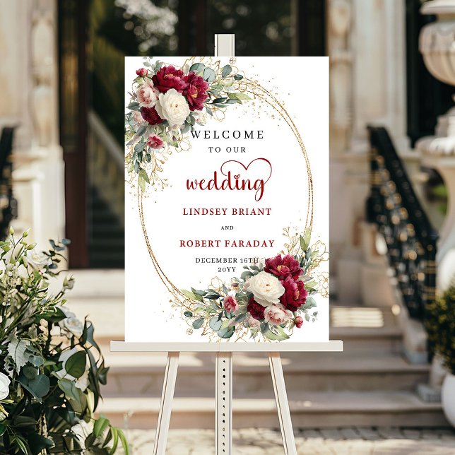 Botaniskt blommande bröllop välkomstskylt med namn poster (Botanical Floral Wedding Welcome Sign with Names)