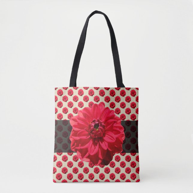 Botaniskt Blommigt Red på Färg Tote Bag Tygkasse (Framsida)