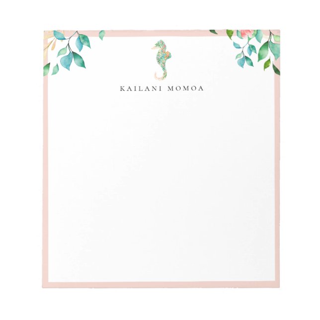 Botaniskt blomster sjöhästar rodnad ram anteckningsblock (Framsida)