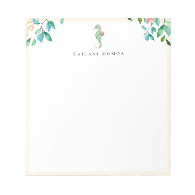 Botaniskt blomster sjöhästar Sandy Beige Ram Anteckningsblock (Framsida)